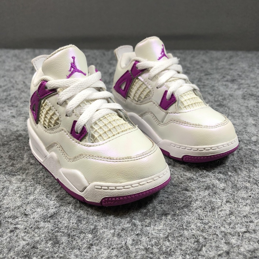 Jordan Air Jordan 4 Retro Shoes Girls 7C White Purple Toddler Sneakers Kids